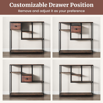 Dreamade 40 Inch Console Sofa Table with Open Storage Shelves and Removable Drawer