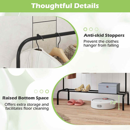 Dreamade 50" Wide Freestanding Garment Rack with Hanging Rod 8 Hooks & Storage Shelf