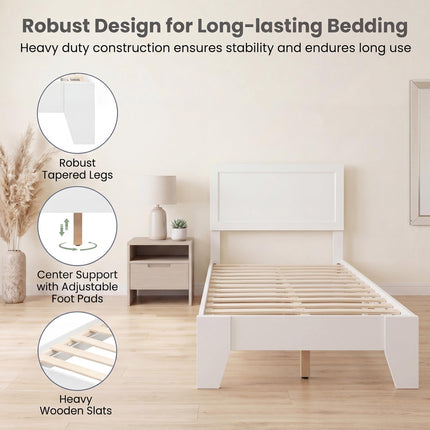 Dreamade Twin/Full/Queen Size Wooden Bed Frame with Wood Slat Support