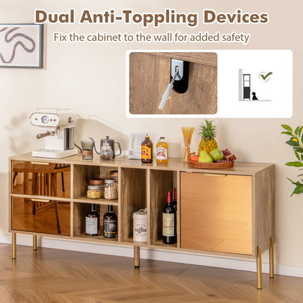 Dreamade Mirrored Buffet Cabinet, Wooden Kitchen Sideboard Storage Cabinet w/2 Drawers & 1 Door Accent Cabinet
