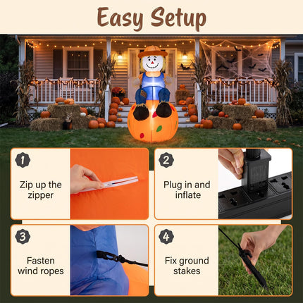 DREAMADE 4 FT Fall Inflatable Decoration Scarecrow Sitting on Pumpkin