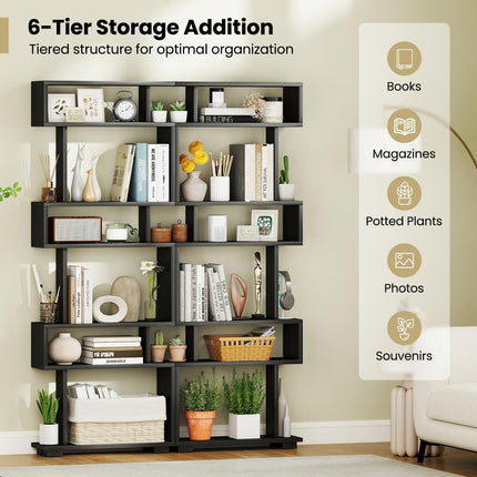 Dreamade 6-Tier Geometric Bookcase Set of 1/2 64" Tall S-Shaped Bookshelf