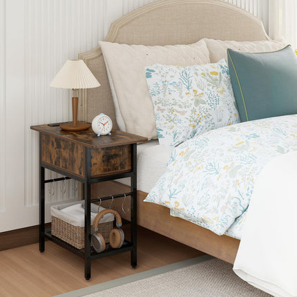 Dreamade End Table | Flip Top Bedside Night Stand w/USB & Type-C Ports (1/2)
