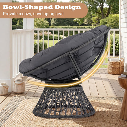 Dreamade 360° Swivel Papasan Chair | Round Wicker Lounge Chair with Thick Cushion and Metal Frame