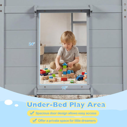 Dreamade Wooden Low Kids Loft Bed with LED Lights and 2 Doors