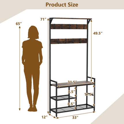 Dreamade 3-in-1 Coat Rack, 71" Hall Tree with Shoe Bench