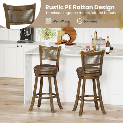 Dreamade 30" Bar Height Bar Chairs with PE Rattan Backrest Upholstered Leathaire Barstools