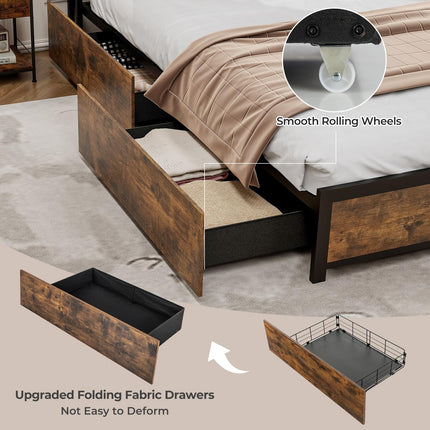 Dreamade Queen/Full Bed Frame with LED Lights Headboard and 4 Storage Drawers