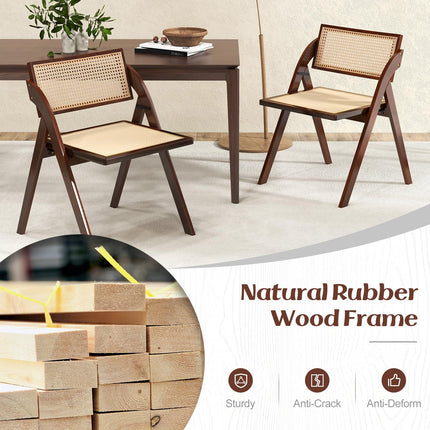 Dreamade Folding Dining Chairs Set, Wooden Folding Chair with Rattan Backrest & Seat