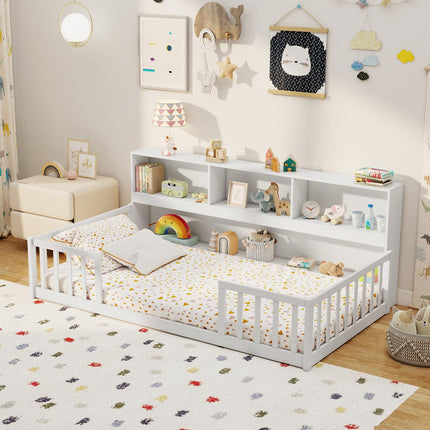Dreamade Wooden Montessori Bed Frame with Bookcase