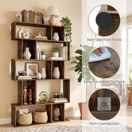 Dreamade Geometric Bookshelf 5-Tier Bookcase with Open Shelves and Closed-back Cubes