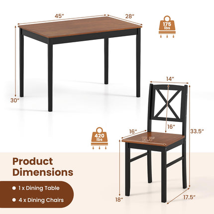 5 Piece Dining Table Set with Rectangular Kitchen Table and 4 Chairs for 4 People-Coffee