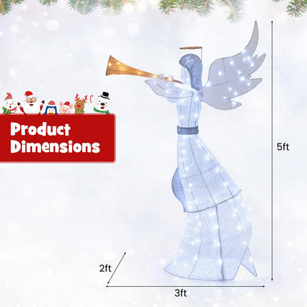Dreamade 5 FT Lighted Trumpeting Angel, Light-up Christmas Angel with LED Lights