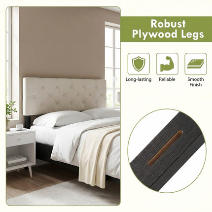Dreamade Queen/Full Size Button Tufted Linen Fabric Head Board with Wood Support Legs