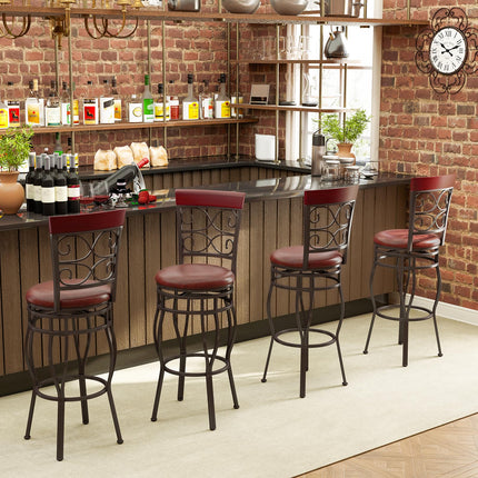 Dreamade 30" Swivel Bar Stools Set of 2, Bar Height Bar Stools w/Back, Upholstered PU Leather Seat, Footrest, Rustic Brown