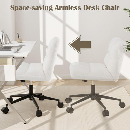 Dreamade Criss Cross Chair with Wheels, Faux Fur Cross Legged Office Chair, Armless Wide Desk Chair