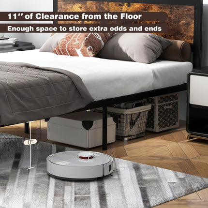 Dreamade Metal Full Size Platform Bed Frame with Wood Headboard and Footboard