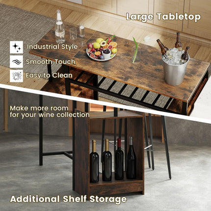 Dreamade Rectangular Bar Table with Charging Station and LED Light