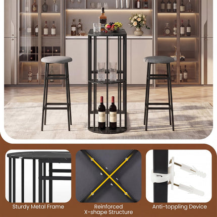 Dreamade 3 Pieces Bar Table Set for 2 with 2 Padded Stools
