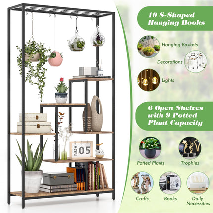 Dreamade 71" Tall Plant Stand Indoor, 6-Tier Metal Plant Shelf with 10 Hanging Hooks