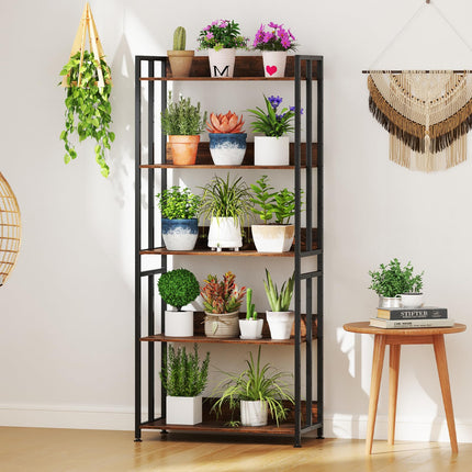 Dreamade 5-Tier Bookshelf, 62" Tall Bookcase w/Tiltable Shelves, Metal Frame, Convertible Display Storage Rack