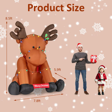 Dreamade 8.5 FT Tall Multi-Color Lighted Xmas Inflatable Reindeer Sitting on The Ground