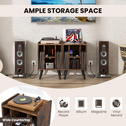 Dreamade Record Player Stand, Turntable Stand with Charging Station