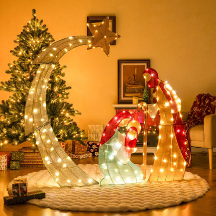 Dreamade 5 FT Christmas Nativity Set, Pre-Lit Nativity Scene w/ 140 Warm White LED Lights