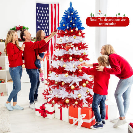 Dreamade 7.5 FT Pre-Lit Patriotic Artificial Christmas Tree, Flag-Themed Hinged Xmas Tree with 480 Warm White LED Lights