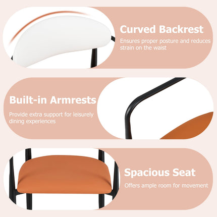 Dreamade Modern Dining Chairs Set of 2/4 Faux Leather Upholstered Kitchen Chairs with Orange Padded Seat