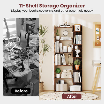 Dreamade 6-Tier Bookshelf Wooden Bookcase with Staggered Shelves