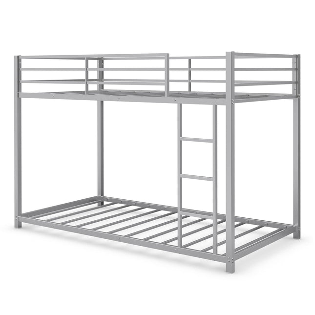 Dreamade Metal Bunk Bed Twin Over Twin, Low Profile Bunk Bed Frame with Ladder & Full Length Guardrail