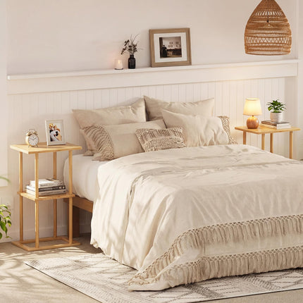 Dreamade 2 Pieces Bamboo Side Table with Storage Shelves