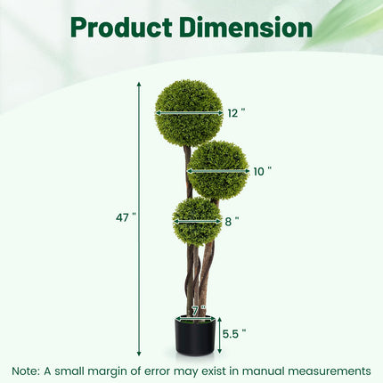 Dreamade 4ft Artificial Boxwood Topiary Ball Tree, Faux Potted Plants Cypress Tree in Weighted Pot with Triple Ball