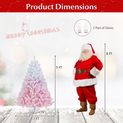 Dreamade Pink Gradient & White Snow Flocked Christmas Tree | Home Office Decoration
