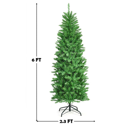 Dreamade 6ft Pre-lit Artificial Christmas Tree, Hinged Fir Pencil Christmas Tree with 250 LED Lights - DreamadeUS