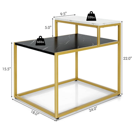 Dreamade End Table, Nightstand w/Storage Shelf, 2-Tier Side Table w/Metal Frame
