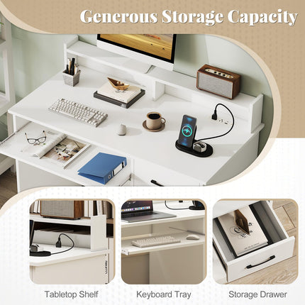 Dreamade White Desk with Drawers Modern Home Office Desk