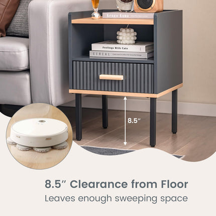 Dreamade Modern Nightstand with Drawer - Bedside Table with Open Shelf, Gray