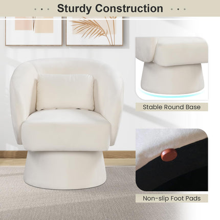 Dreamade Swivel Accent Chair Upholstered Barrel Chair with Curved Back & Removable Lumbar Pillow