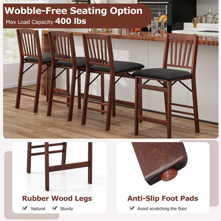 Dreamade Folding Bar Stools Set, 24.5" Counter Height Bar Dining Chairs with Back
