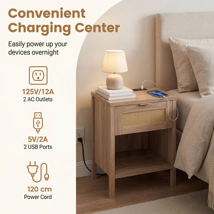 Dreamade Rattan Night Stand with Drawer and Open Shelf (1/2)