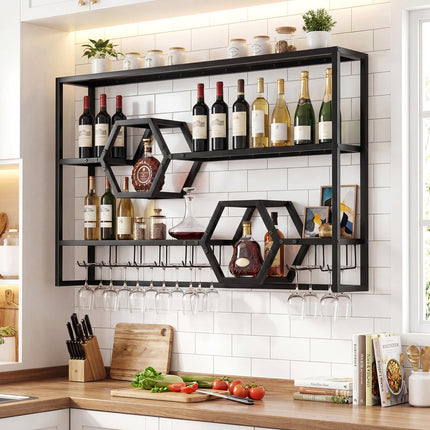 Dreamade Wall Mounted Wine Rack 47” Large Floating Bar Shelves