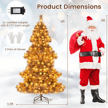 Dreamade 6 FT Pre-Lit Chocolate-Color Xmas Tree with 493 Pine Needles & PVC Tips