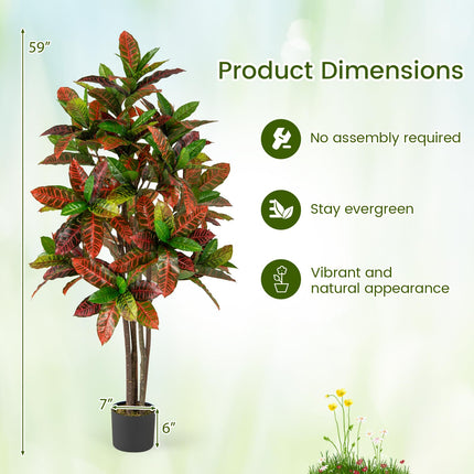 Dreamade 5 FT Tall Artificial Croton Palm Tree in Pot with Gradient Leaves