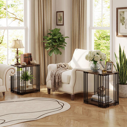 Dreamade 2-Tier Wood Side Table - Narrow Sofa Couch End Table (1/2)