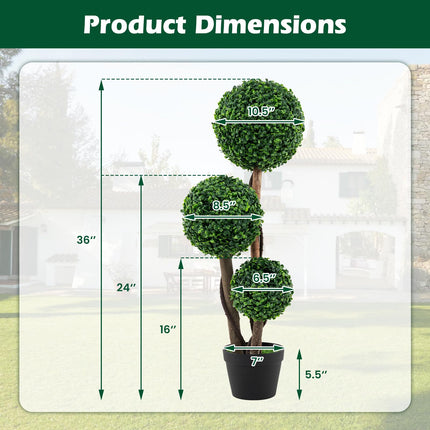 Dreamade 3ft Artificial Boxwood Topiary Ball Tree, Faux Potted Plants with Solid Wood Trunks