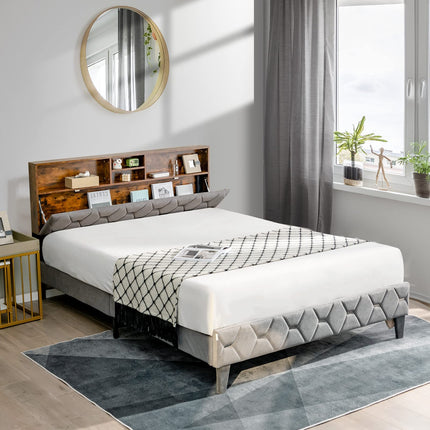 Dreamade Full Size Bed Frame with Storage Headboard
