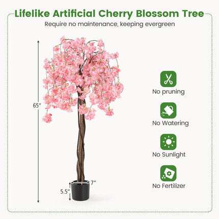 Dreamade 5.5FT Artificial Cherry Blossom Tree Faux Floral Plant Blooming Tree in Nursery Pot