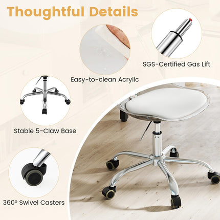 Dreamade Acrylic Clear Desk Chair with PU Leather Cushion Modern Small Home Office Chair with Wheels